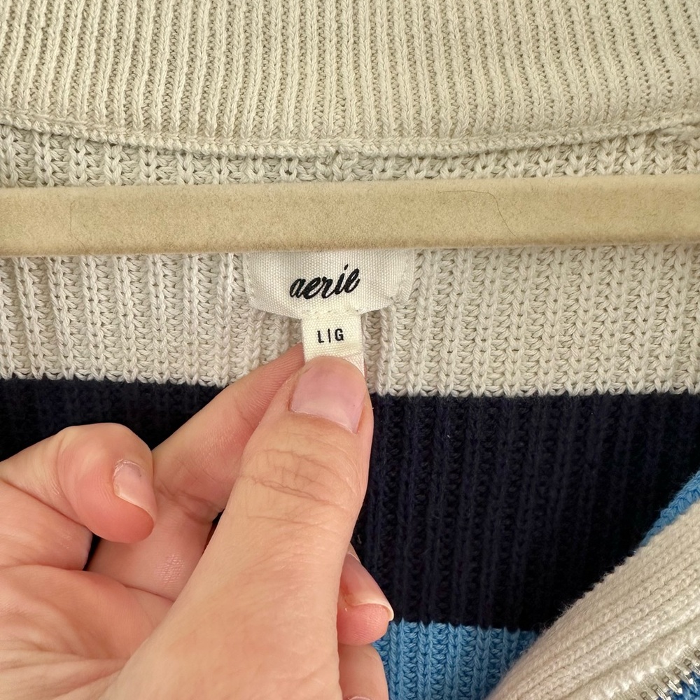 Aerie Striped Turtleneck Sweater Navy, Light Blue and White - Picture 3 of 5